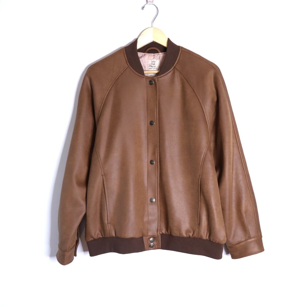 WE THE FREE Wild Rose Vegan Suede Bomber Jacket Chestnut Combo Women's S